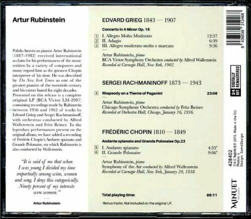 Artur Rubinstein - Grieg Concerto In A Minor Rachmaninoff Rhapsody SEALED NEW CD