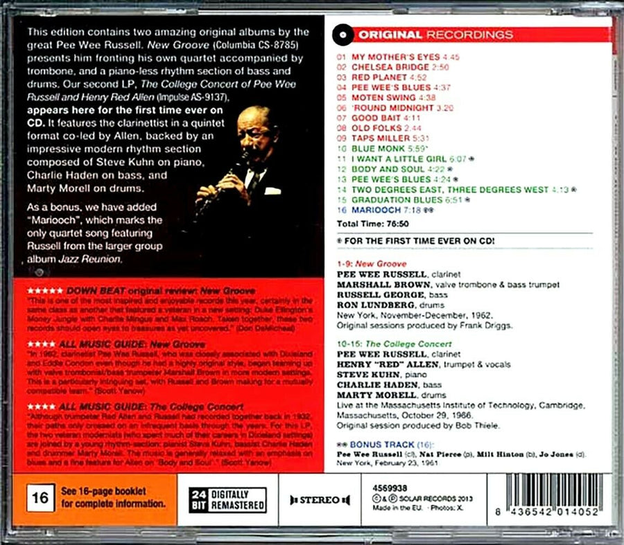 Pee Wee Russell - New Groove + The College Concert SEALED NEW CD