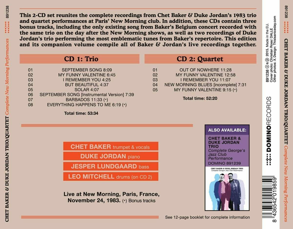 Chet Baker & Duke Jordan - Complete New Morning Performances [New CD]