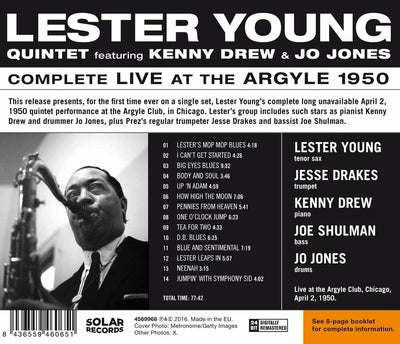 Lester Young Quintet - Complete Live At The Argyle 1950 SEALED NEW CD