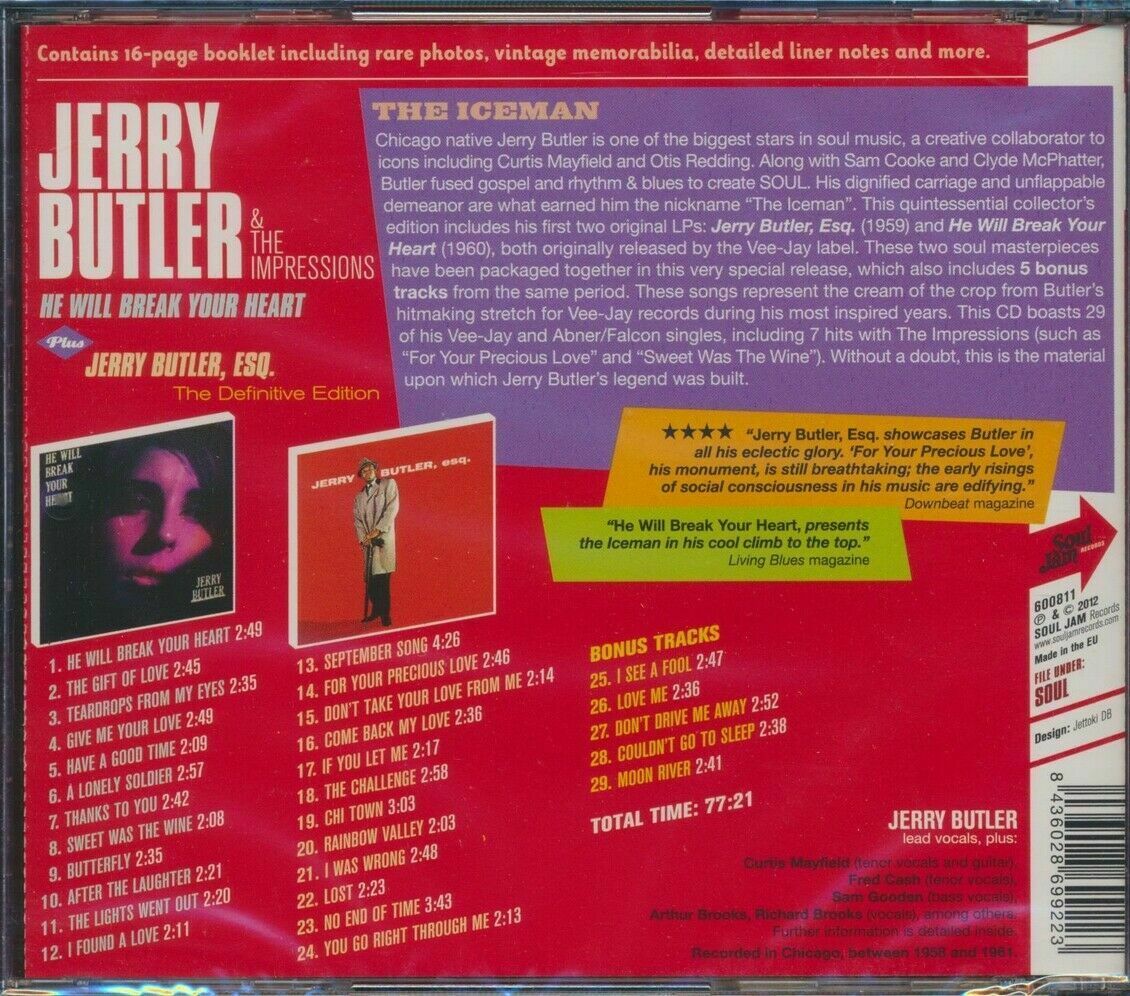 Jerry Butler - He Will Break Your Heart + Jerry Butler, Esq. SEALED NEW CD