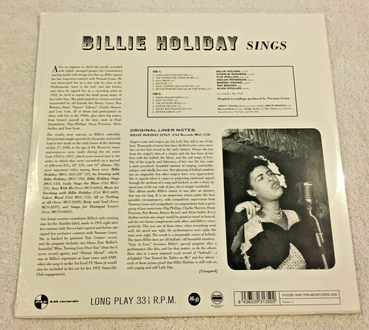 BILLIE HOLIDAY:"Sings": NEW 180g LP REISSUE REMASTERED: + 4 BONUS TRACKS